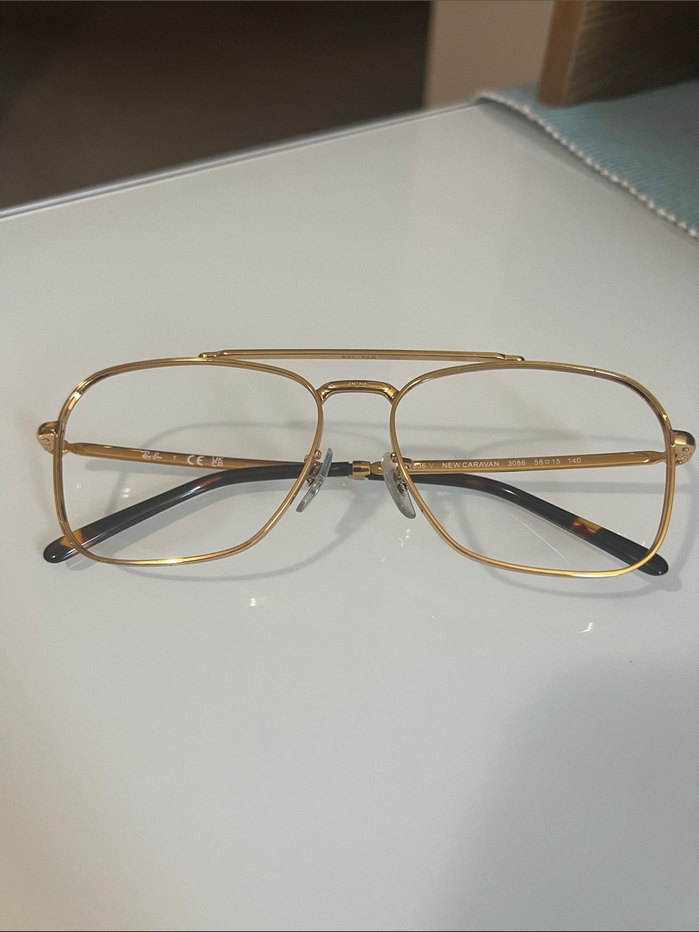 Ray-Ban Gold Frame Men's Aviator-Style Eyeglasses with tortoise color temples